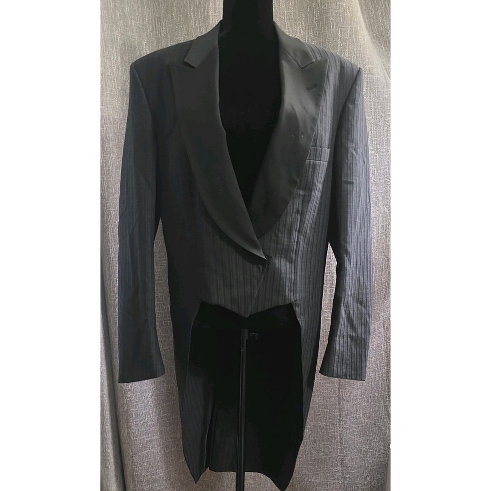 Vtg 1980s Pierre Cardin Pinstripe Tuxedo Tailcoat Jacket 44L Union Made USA